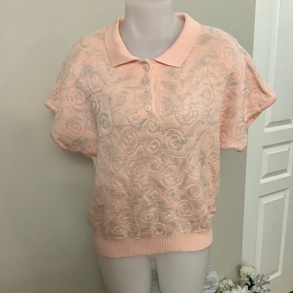 Vintage Henley Sweater Top, Medium Embellished Peach Made in Australia